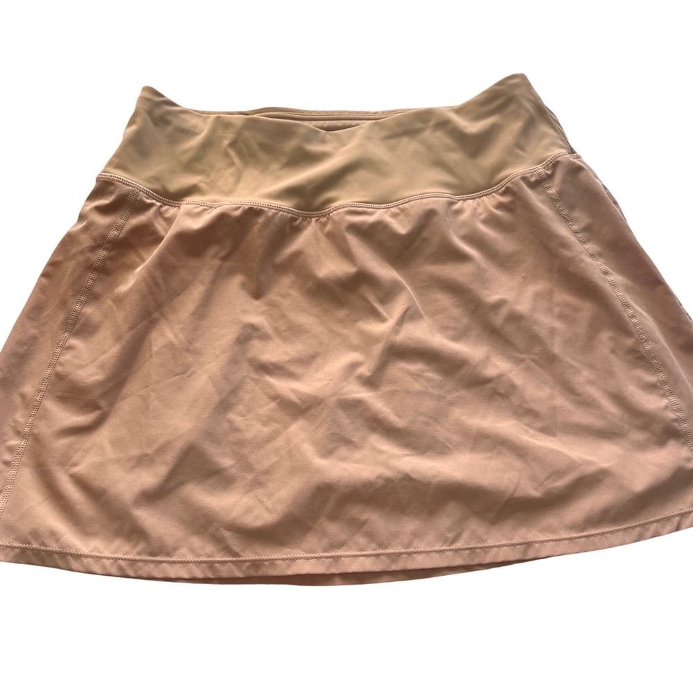 Pristine Oalka Women Athletic Skort Tan Nude Built-in Mesh Shorts Pockets Size L